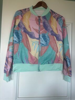 Floral Pastel Knit Bomber Jacket - Mint & Pink